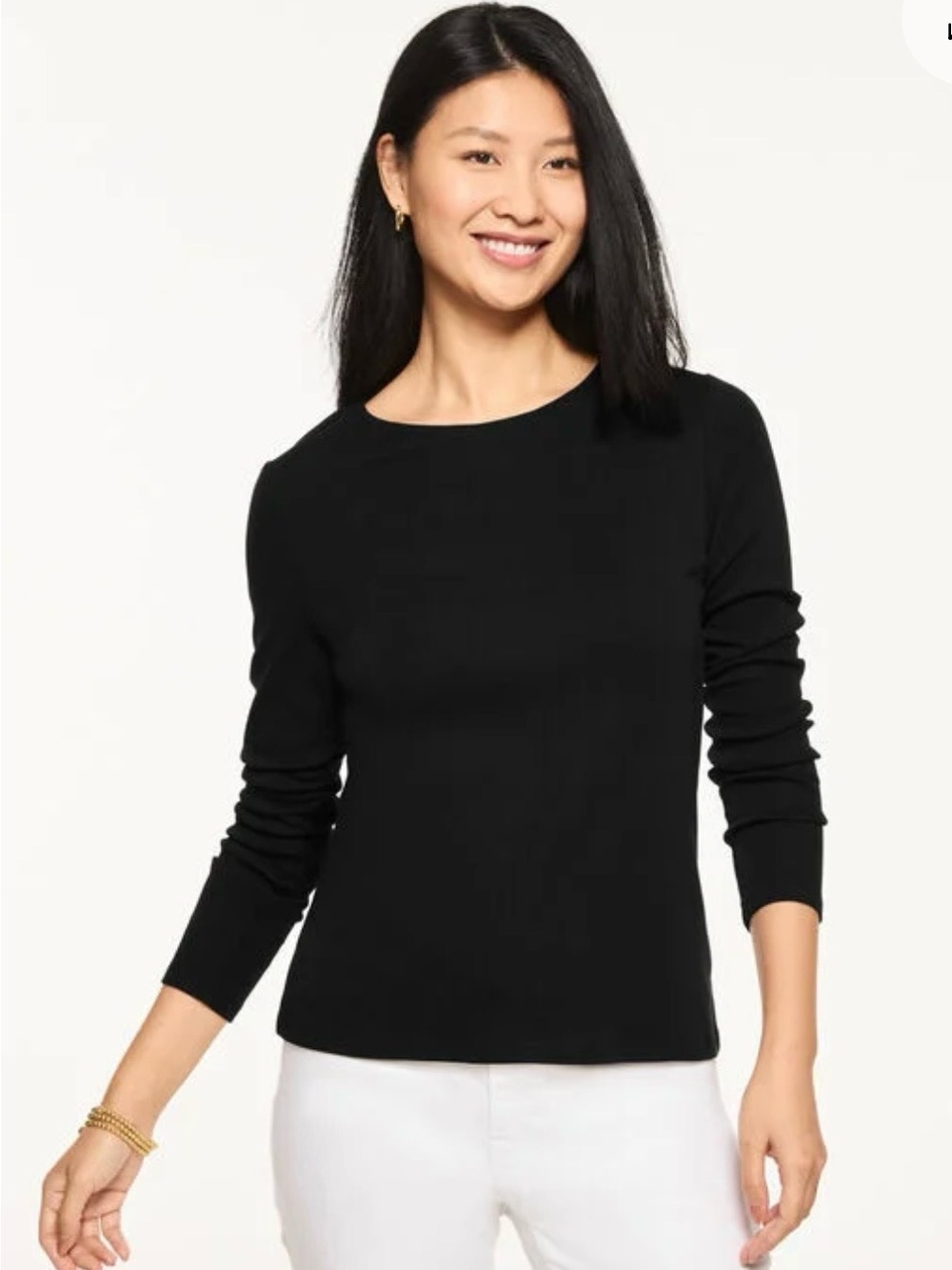 Talbots Long Sleeve Black Scoopneck / Crew Tee Shirt M